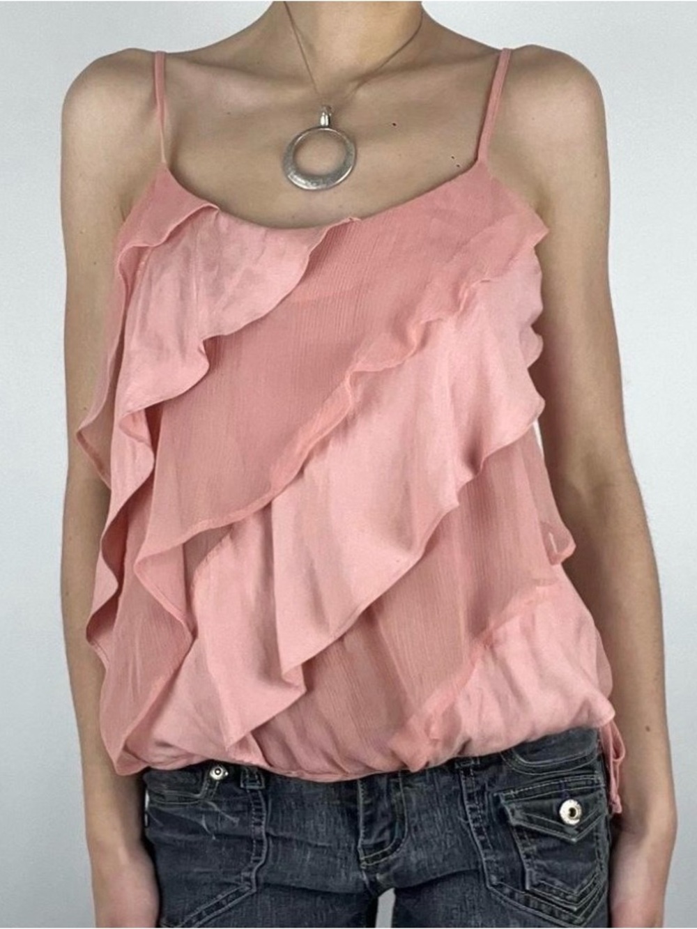 American Eagle Outfitters | Peach Ruffle Tank Top, M